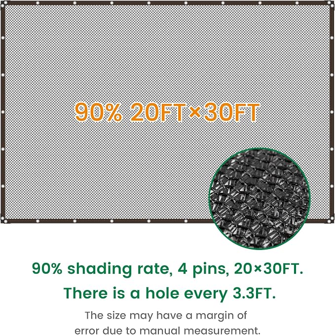 Shade Cloth, 20FT X 30FT 90% Black Outdoor Woven Sun Shade with Grommets, Durable Breathable Netting Shading Antifreezing for Patio, Garden, DIY Home, Plants Cover, Greenhouse, Dog Kennel