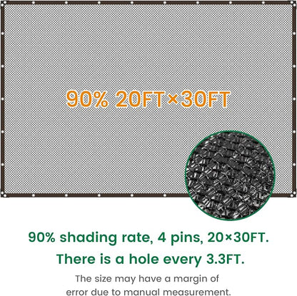 Shade Cloth, 20FT X 30FT 90% Black Outdoor Woven Sun Shade with Grommets, Durable Breathable Netting Shading Antifreezing for Patio, Garden, DIY Home, Plants Cover, Greenhouse, Dog Kennel
