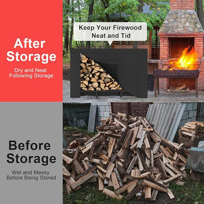 DIAMONDFORGE 4ft Firewood Rack Outdoor with Cover, Heavy Duty Fire Wood Stand, Metal Firewood Rack Indoor, Firewood Holder Storage, Log Wood Pile Racks Stand for Patio, Garden, Backyard, Matte Black