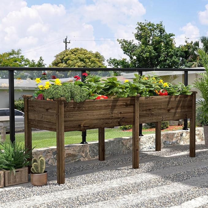 Yardenaler 72x23x30in Raised Garden Bed with Legs, 2x6FT Outdoor Elevated Wood Planted Box with Divider Panel & Drainage Hole for Vegetable Flower, Backyard and Patio, Rustic