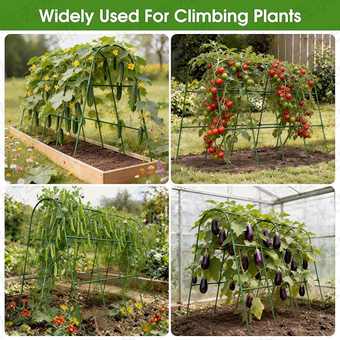 Cucumber Trellis for Raised Bed,U-Shape Garden Trellis for Climbing Plants Outdoor, Metal Arch Vegetables Trellis, Plant Support for Vine (Green, 63" Lx21.6 Wx47.2 H-Large)