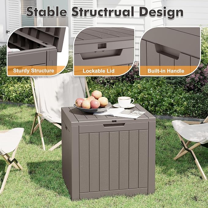 Outdoor Storage Box, 35 Gallon Resin Deck Boxes Outdoor Waterproof For Patio Furniture, Garden Tools, Pool Supplies, Lockable And UV Resistant (Striped Gray)