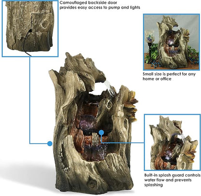 Sunnydaze Tabletop Water Fountain - 14 Inch Relaxing Indoor Desktop Water Fountain - Cascading Caves with LED Lights - Office, Bedroom, Living Room