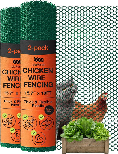 Maporch Plastic Chicken Wire Fencing for Pet Protection - 15.7" x 10ft, HDPE Hunter Green Chicken Wire - Garden Fence Animal Barrier for Dogs, Cats and Rabbits (2-Pack) | 15.7" x 10ft - HDPE Home and Garden Netting - UV Resistant - Customizable Balcony...