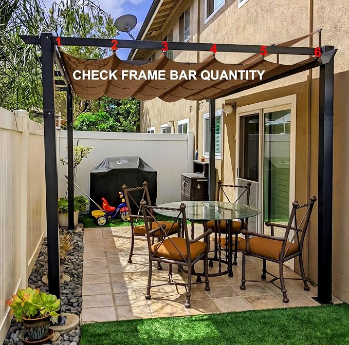 Pergola Shade Cover Replacement Canopy Top Compatible with 10 X 10 ft 6-Bar Pergola Frames - Brown (Canopy Size 116" W x 95" L, Canopy Top Only)
