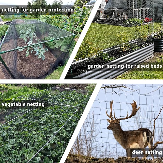 POYEE 15x40ft Bird Netting, 1/2-inch Square Mesh Garden Netting | Animal Barrier for Vegetables, Fruit Trees, Blueberry Bushes, Strawberries – Protects against Deer, Chickens, Squirrels