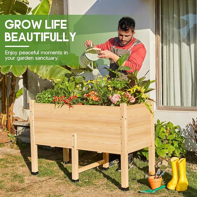 SPECRAFT 4x2 Ft Raised Garden Bed - Features Legs, Drainage Holes, Ideal for Vegetables, Flowers, Elevated Wood Planter Box for Balcony, Patio, Backyard, Easy Assembly Fir Wood