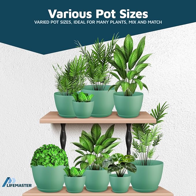 Planter Pots with Drainage Holes - Lightweight, Durable, & Space-Saving Pots for Indoor and Outdoor - Versatile Functionality, Simple Modern Design, Set of 20 Plastic Planter Pots Mint