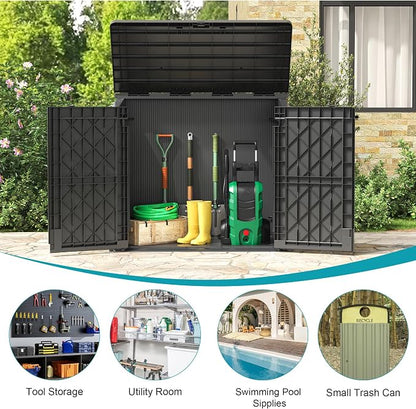 Horizontal Resin Storage Shed 36 Cu Ft with Lockable Doors, Portable Outdoor Storage Shed -Waterproof Outdoor Storage Cabinet for Garden, Easy to Assemble