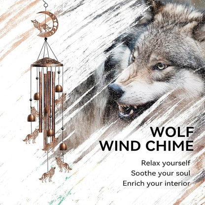Wolf Wind Chimes Outdoor Wolf Gifts for Women/Men/Mom/Grandma Birthday Gifts Memorial Gift Metal WindChimes for Outside/Indoors, Home, Lawn, Porch, Patio, Garden Decor, Yard Decorations