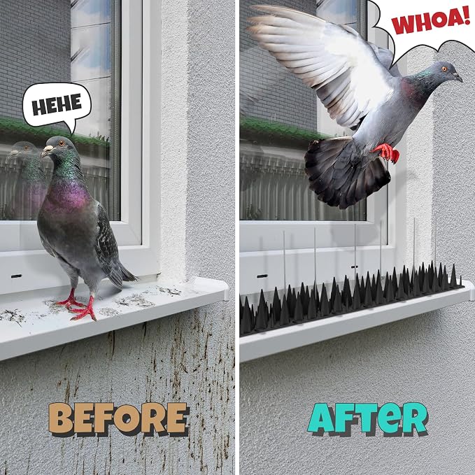 15 Pack Upgraded Bird Deterrents for Outside Patio - Balcony Pigeon Deterrent with 2400 Spikes to Keep Birds Away. Anti Bird Spikes for Pigeons and Other Small Birds, Crows, Woodpecker Deterrents