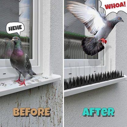 15 Pack Upgraded Bird Deterrents for Outside Patio - Balcony Pigeon Deterrent with 2400 Spikes to Keep Birds Away. Anti Bird Spikes for Pigeons and Other Small Birds, Crows, Woodpecker Deterrents