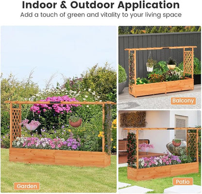 ORALNER Raised Garden Bed with Trellis, Wooden Planter Box with Climbing Frame, Outdoor Elevated Garden Box for Vegetables, Herbs, Flowers, Fruits (Large)