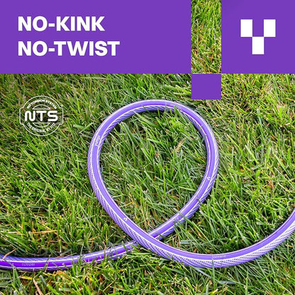 ESSENCE 5/8" 50ft Hybrid Purple Garden Hose – No-Kink Abrasion-Resistant with Durable Aluminum Fittings & Spray Nozzle, Ideal for Intensive Home & Garden Watering