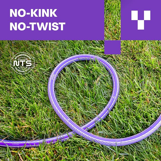 ESSENCE 5/8" 75ft Hybrid Purple Garden Hose – No-Kink Abrasion-Resistant with Durable Aluminum Fittings & Spray Nozzle, Ideal for Intensive Home & Garden Watering