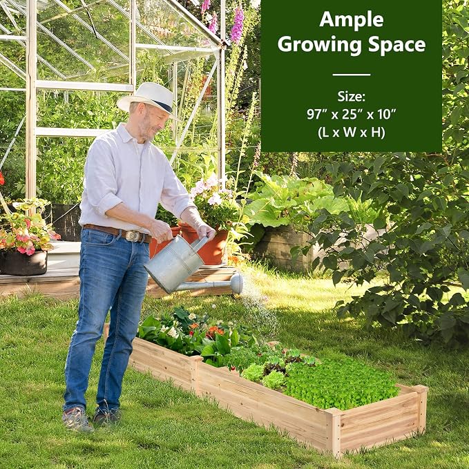 COSTWAY Raised Garden Bed, Wooden Planter Box Stand for Vegetables, Fruits, Herbs, Flowers, Garden Planting Bed Kit for Outdoor, Backyard, Patio, Lawn, 91" x 24" x 9"
