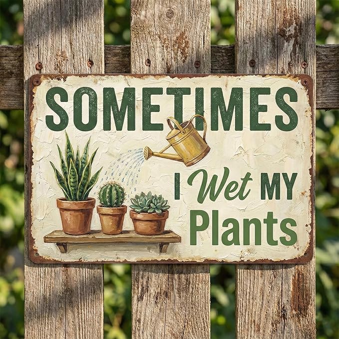 Garden Decor Sign Sometimes I Wet My Plants Funny Wall Art | Plant Lovers • Garden Shed Display • Garden Theme • Rustic Humor Design • UV Printed • 8x12 Inch