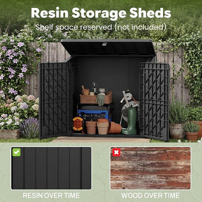LHBcraft 36 Cu Ft Outdoor Storage Cabinet, Horizontal Resin Storage Shed Box for Backyards, Patios, Portable Waterproof Outdoor Storage Box with Lockable Doors, Ashen