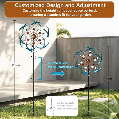 Senfalme Wind Spinners Outdoor Metal 360° Rotating, Large Double-Layer Metal Windmill for Yard with Stake, Wind Spinners for Yard and Garden, Lawn, Patio (60"×14")