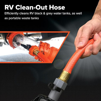 Camco Rhino 25-Ft Clean-Out Camper/RV Black Water Hose - Features a Heavy-Duty PVC Design & Bright Orange Color - Clean-Out Camper Black Water, Grey Water or Tote Tanks - 5/8” Inside Diameter (22990)