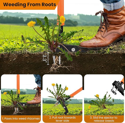 Weed Puller Tool, 39"- 47" Heavy Duty Stand Up Weed Puller Adjustable Long Handle, 4-Claw Steel Head, Easy-Eject Mechanism Weed Remover Tool for Garden Lawn, Remove Weeds Without Bending