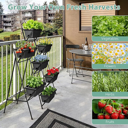 Sunexinlo Vertical Garden Planter Freestanding Raised Bed for Herbs Flowers Vegetables, Indoor Outdoor for Patio Balcony Deck
