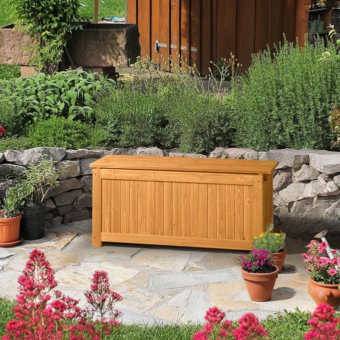 VINGLI 41" Raised Garden Bed with Wooden Bench Lid, Multi-Functional Rectangular Wood Planter Box, Cedar Wood Outdoor Planter Boxes for Flower Vegetable Herb Gardening