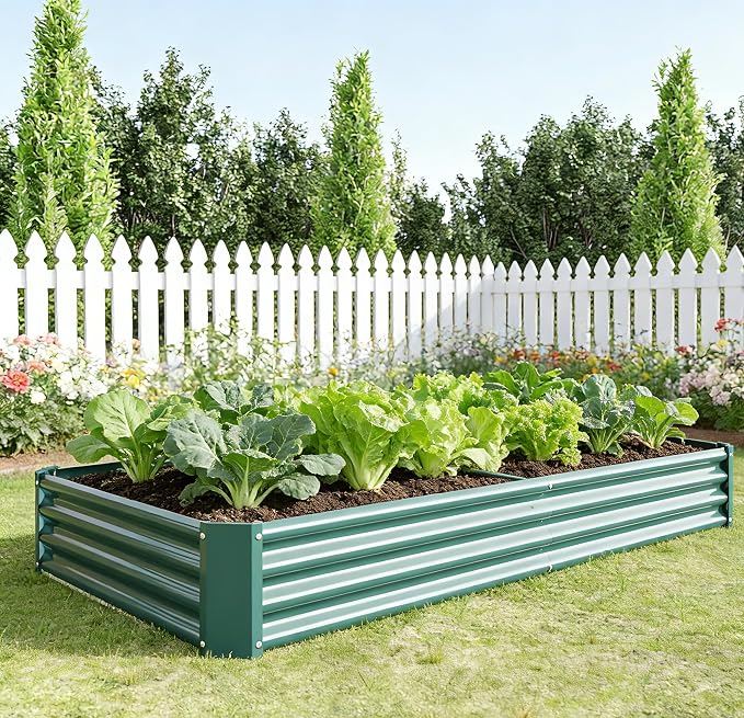 Metal Galvanized Raised Garden Bed Kit, 8 x 4 x 1 ft Galvanized Steel Raised Garden Planter Box Outdoor with Open Base for Growing Vegetables/Flowers/Herbs/Fruits/Succulents, Rectangle, Green