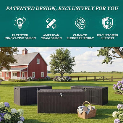 YITAHOME 110 Gallon Outdoor Deck Box | Waterproof Resin Storage Box with Lock, Lockable Patio Furniture Bin, 2-Person Bench Seating for Outdoor Cushions, Garden