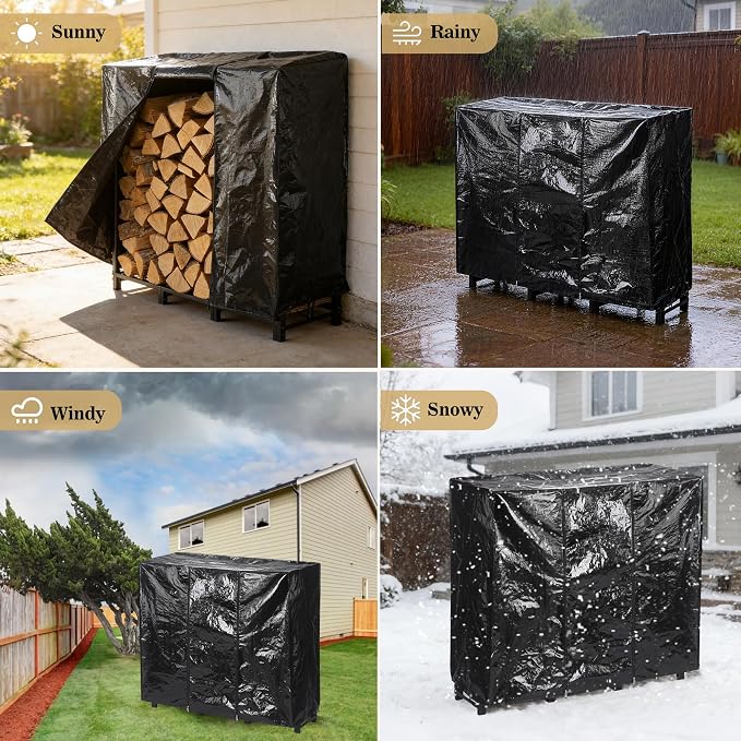 facka 48inch Firewood Rack Outdoor with Cover, Metal Wood Rack | Iron Fire Log Stacker Holder for Fireplace, Patio, Porch, Yard, Garden, Indoor Outdoor Wood Storage