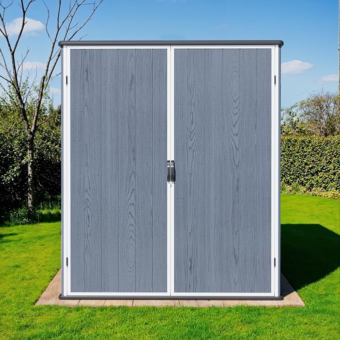 Greesum 5X3FT Plastic Storage Shed with Floor, Resin Outdoor Storaged Shed with Lockable Door, Easy Assembly All-Weather Tool Sheds for Yard, Patio, Garden, Dark Gray (4.7×2.5FT)