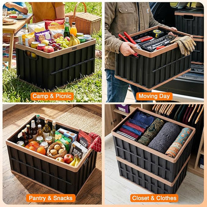 Citylife 64L Collapsible Storage Bins with Lids Plastic Storage Containers for Organizing Stackable Storage BoxLarge Heavy Duty Utility Crates, 4 Packs