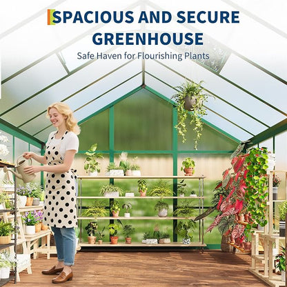 Greenhouse, 6x10 Ft Outdoor Greenhouses, Greenhouse Kit, Portablee Greenhouses with Ground Nails and Vent Windows, Sliding Lockable Door, Polycarbonate Green House for Outside Garden Backyard, Green