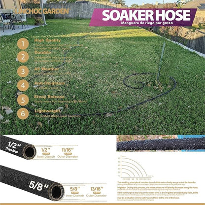 LICNCHOC GARDEN Soaker Hose 15 ft,1/2 INCH Flexible Durable Garden Hose for Efficient Watering, Leak-Proof Design 100% Recycled Rubber,Ideal for Lawns,Gardens & Flower Beds