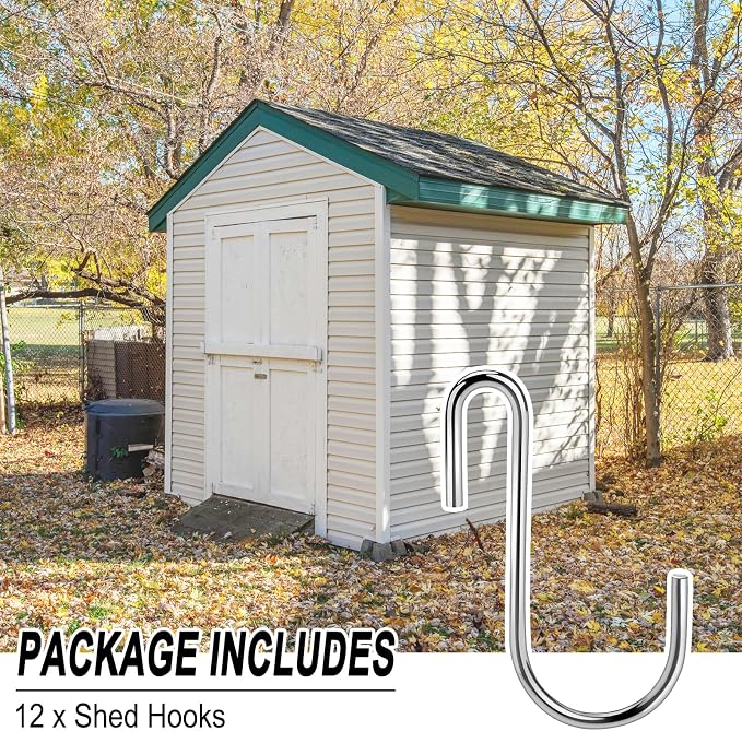CYG&CL 12PCS Metal Shed Hooks for Hanging, Outdoor Storage Shed Accessories Interior, Utility Peg Board Tool Hangers, Heavy Duty J-Hook for Garden Garage Pegboard