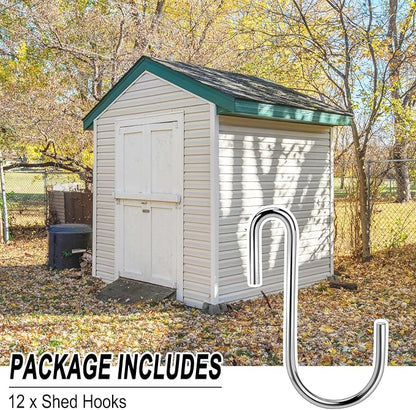 CYG&CL 12PCS Metal Shed Hooks for Hanging, Outdoor Storage Shed Accessories Interior, Utility Peg Board Tool Hangers, Heavy Duty J-Hook for Garden Garage Pegboard