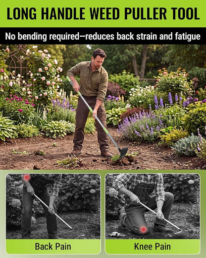 WORKPRO Weed Puller Tool with Long Handle, 2-in-1 Garden Hoe & Weed Rake | 29"-56" Adjustable Manual Weeding Tool, Uprooting Weed Remover Gardening Weeder Tools for Yard, Lawn, Patio and Garden