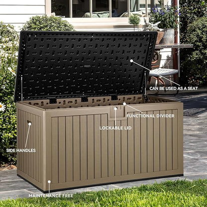 YITAHOME XXL 260 Gallon Large Deck Box | Outdoor Storage for Patio Furniture Cushions,Garden Tools and Pool Equipment with Flexible Divider,Waterproof,Lockable