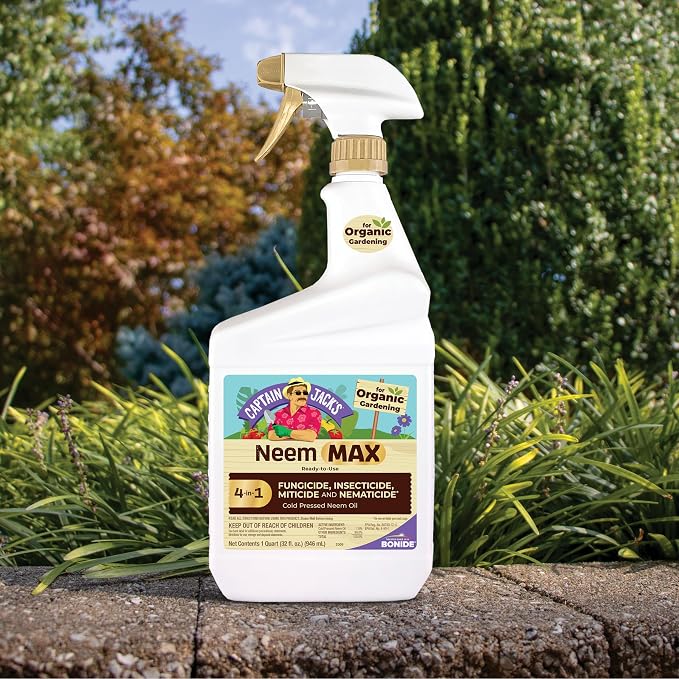 Bonide Captain Jack's Neem Max, 32 oz Ready-to-Use Spray | Cold Pressed Neem Oil, Multi-Purpose Insecticide, Fungicide, Miticide and Nematicide, For Organic Gardening