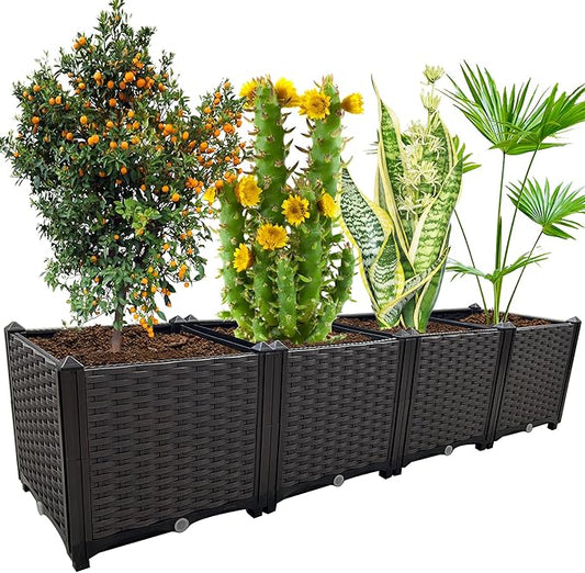 Large Planters for Outdoor Plants Rectangular Raised Garden Bed Elevated Planter Boxes Patio Balcony Deck for Planting Flowers, Vegetables, Tomatoes, and Herbs