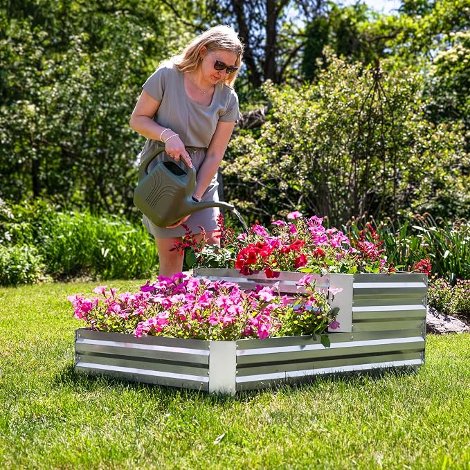 Sunnydaze 2-Tier Galvanized Steel Raised Garden Bed - for Flowers, Plants, and Vegetables - 94.5-Gal Soil Capacity - Silver
