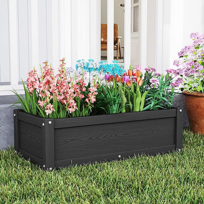 HDPE Raised Planter Box Outdoor,Rot-Resistant and Non-Cracking,Small Raised Beds for Gardening 29.5 * 14.4 * 9.8 in for Yard,Lawn,Outdoor Planter Boxes Rectangle with Drainage Holes Black