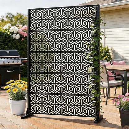 72" Steel Privacy Screen, Freestanding Laser Cut Divider for Patio | 72"x44" Laser Cut Snowflake Steel Panel. Weatherproof & Rustproof. creen Divider for Balcony, Patio, Deck & Garden