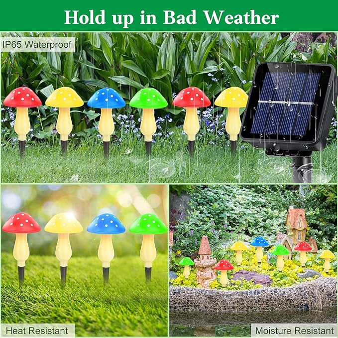 Mushroom Solar Lights Outdoor Waterproof Outside Garden Yard Lawn Decors | Long Lasting Stake Lights 8 Mushrooms 8 Modes Flowerbed Pathway Decorations