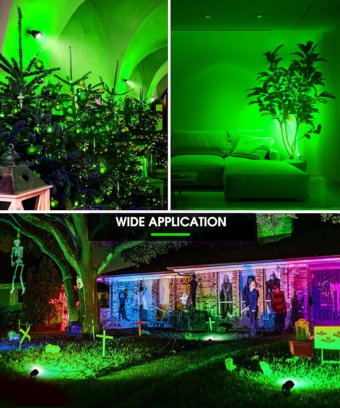L LOHAS LED Green Spotlight Outdoor, Tree Spot Lights for Yard, Auto On/Off 5W 120V Landscape Lighting for House, Holiday, Christmas Decoration, 450LM IP66 Waterproof, UL Listed, 2 Pack