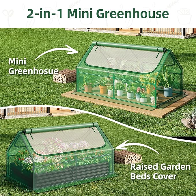 Superlele Mini Greenhouse for Outdoor, 6x3x3FT Portable Greenhouse with 2 Large Zipper Doors, Reinforced Green PE Mesh Cover for Plant Protection and Winter Gardening, Ideal for Raised Garden Bed