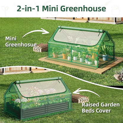 Superlele Mini Greenhouse for Outdoor, 6x3x3FT Portable Greenhouse with 2 Large Zipper Doors, Reinforced Green PE Mesh Cover for Plant Protection and Winter Gardening, Ideal for Raised Garden Bed