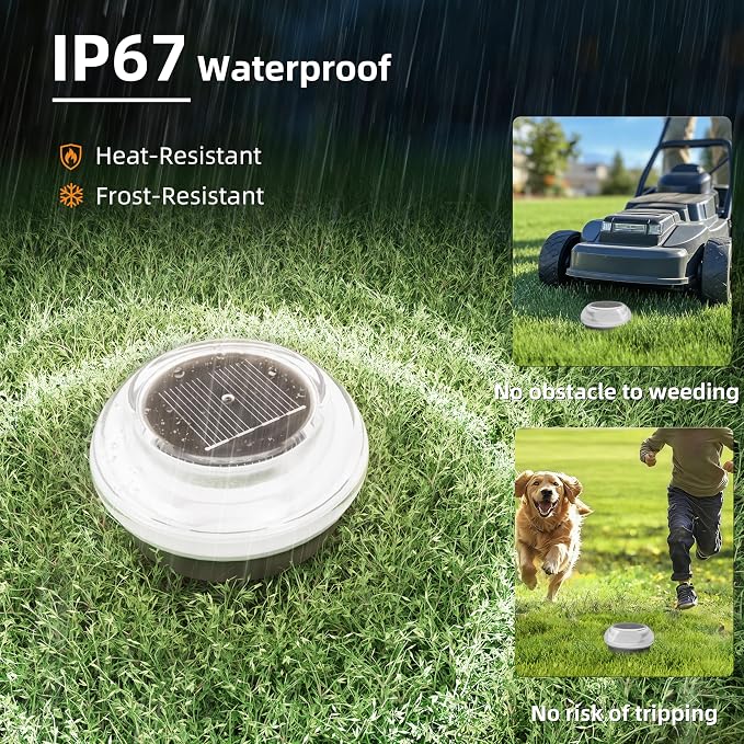 VOLISUN Mini Solar Pathway Lights Outdoor,3 Pack Flat Solar Ground Lights,IP67 Waterproof Solar Powered Disc Lights,Landscape Lighting for Garden Yard Walkway Luces Patio Driveway,Cool White