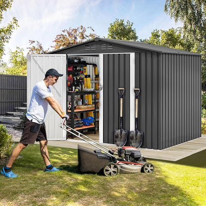 DWVO 7x5ft Metal Outdoor Storage Shed, Waterproof Tool Shed Heavy-Duty Storage Unit with Lockable Door and Vents, Ideal for Bicycles, Tools, Lawnmowers, Backyards, Patios, Lawns - Dark Gray