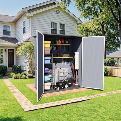 Greesum 5X3FT Plastic Storage Shed with Floor, Resin Outdoor Storaged Shed with Lockable Door, Easy Assembly All-Weather Tool Sheds for Yard, Patio, Garden, Dark Gray (4.7×2.5FT)